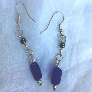 Silver Ultramarine Blue Glass Earrings Nickel-Free